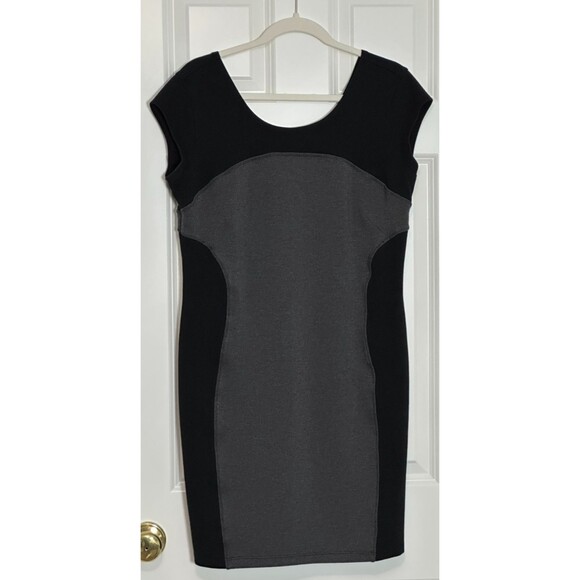 Athleta Dresses & Skirts - Athleta Illusion Mini Dress Size Large Black Gray Career Athleisure Stretch